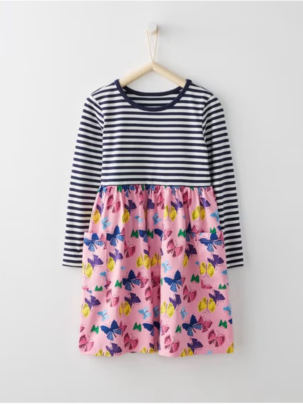 Hanna Andersson Navy & White Stripe Bodice Dress with Pink Butterfly Skirt